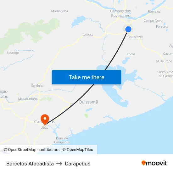 Barcelos Atacadista to Carapebus map