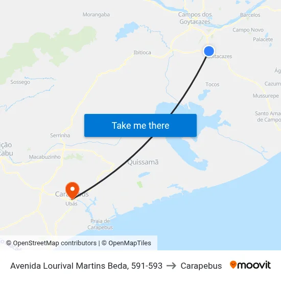 Avenida Lourival Martins Beda, 591-593 to Carapebus map