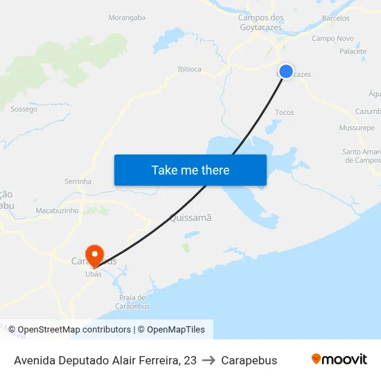 Avenida Deputado Alair Ferreira, 23 to Carapebus map