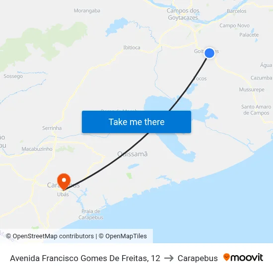 Avenida Francisco Gomes De Freitas, 12 to Carapebus map