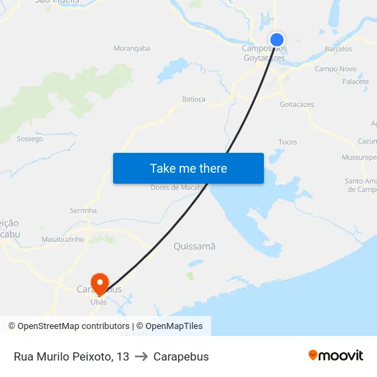 Rua Murilo Peixoto, 13 to Carapebus map