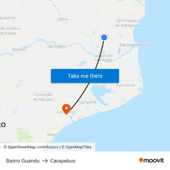 Bairro Guandu to Carapebus map