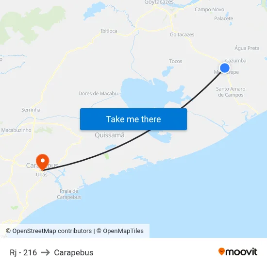 Rj - 216 to Carapebus map