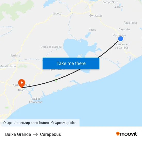 Baixa Grande to Carapebus map