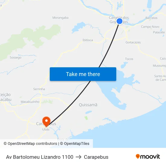Av Bartolomeu Lizandro 1100 to Carapebus map