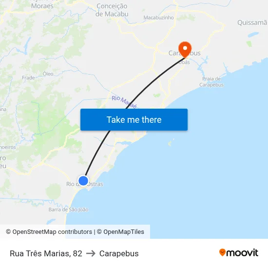 Rua Três Marias, 82 to Carapebus map