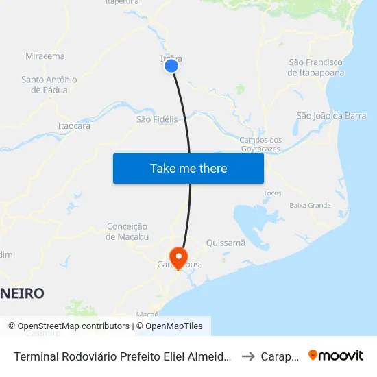 Terminal Rodoviário Prefeito Eliel Almeida Ribeiro (Italva) to Carapebus map