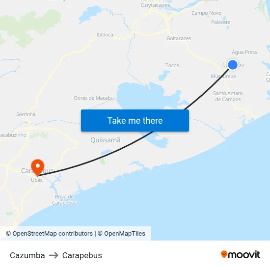 Cazumba to Carapebus map