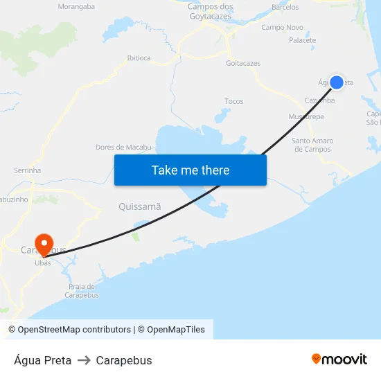 Água Preta to Carapebus map
