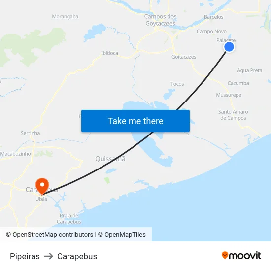 Pipeiras to Carapebus map