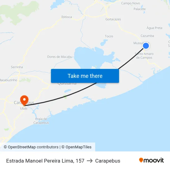 Estrada Manoel Pereira Lima, 157 to Carapebus map