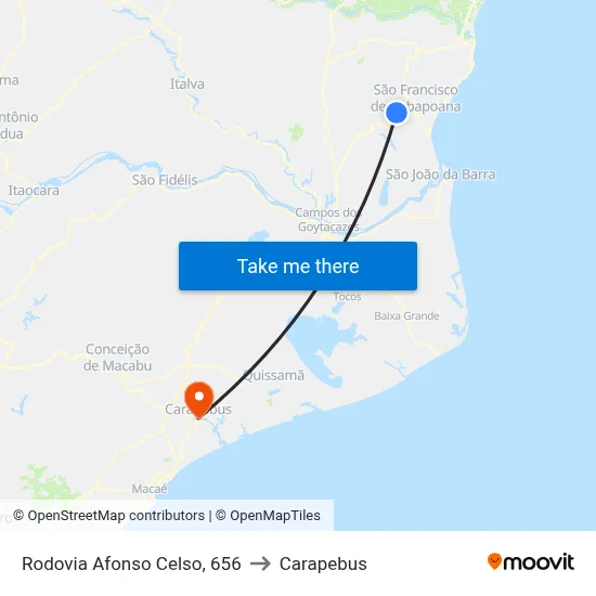 Rodovia Afonso Celso, 656 to Carapebus map