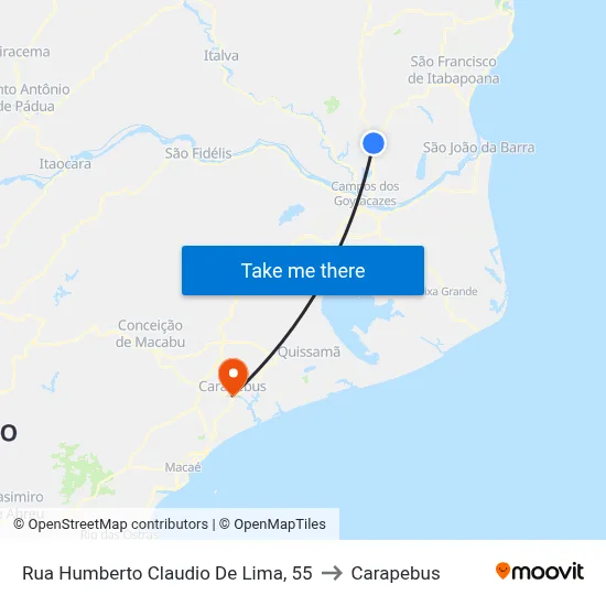 Rua Humberto Claudio De Lima, 55 to Carapebus map