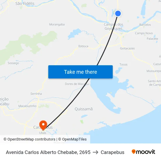 Avenida Carlos Alberto Chebabe, 2695 to Carapebus map