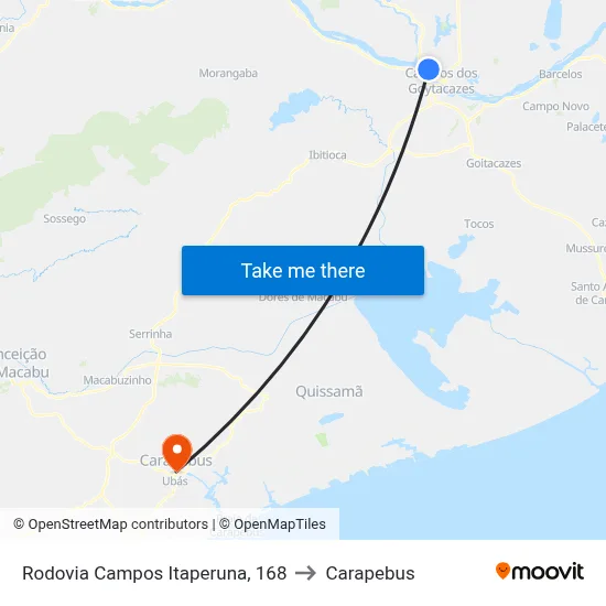 Rodovia Campos Itaperuna, 168 to Carapebus map
