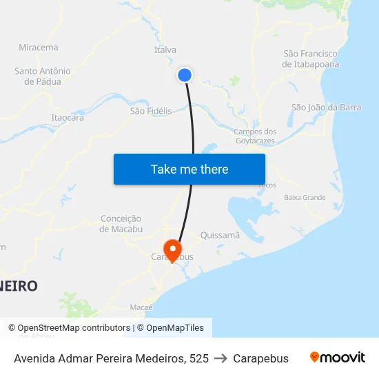 Avenida Admar Pereira Medeiros, 525 to Carapebus map