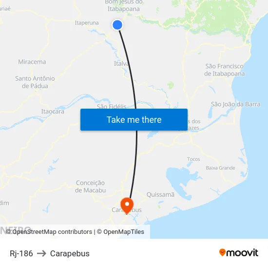 Rj-186 to Carapebus map