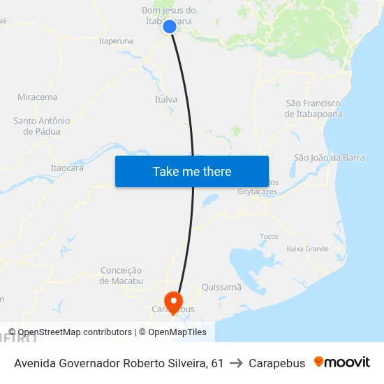 Avenida Governador Roberto Silveira, 61 to Carapebus map