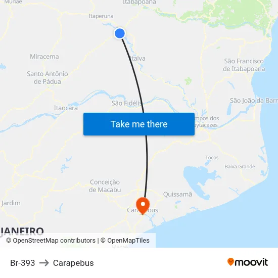 Br-393 to Carapebus map