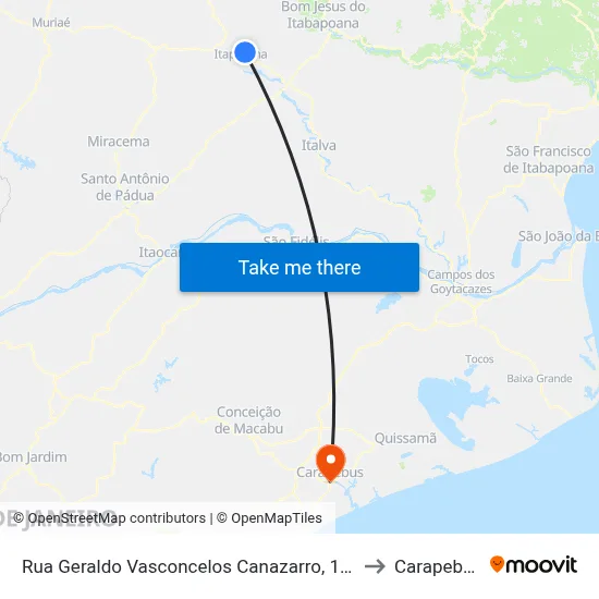 Rua Geraldo Vasconcelos Canazarro, 100 to Carapebus map