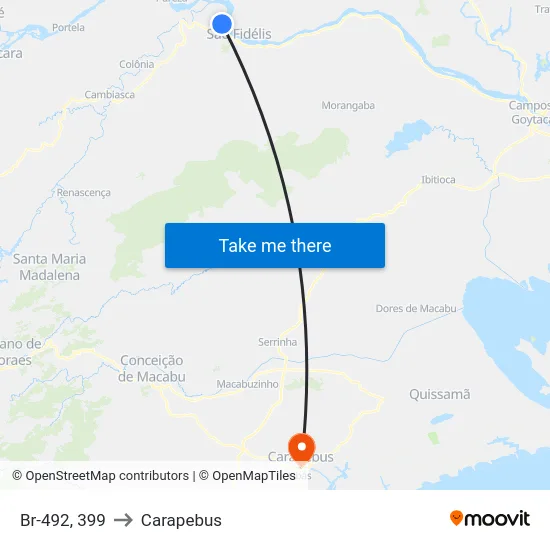 Br-492, 399 to Carapebus map