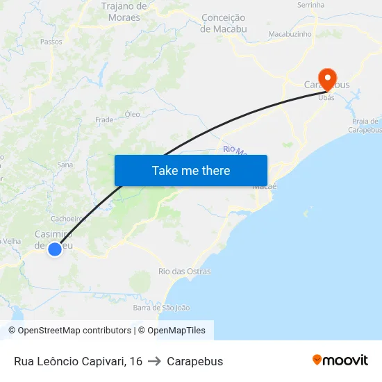 Rua Leôncio Capivari, 16 to Carapebus map