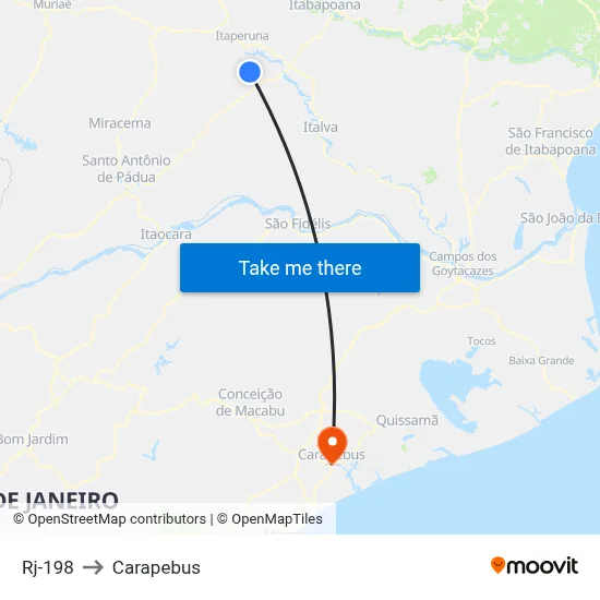 Rj-198 to Carapebus map