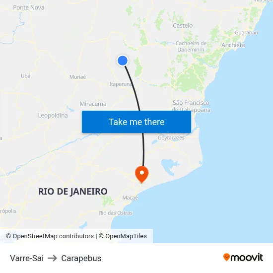 Varre-Sai to Carapebus map
