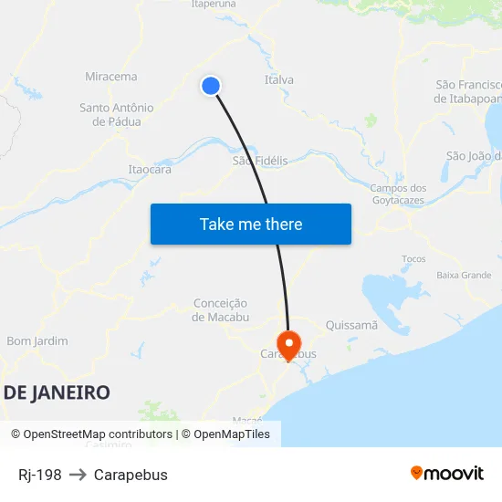 Rj-198 to Carapebus map