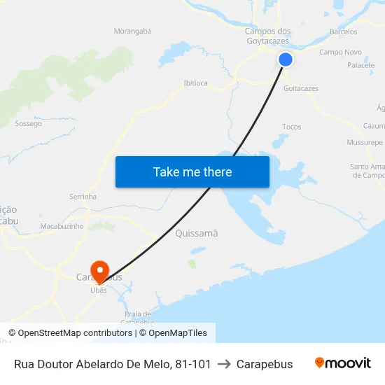 Rua Doutor Abelardo De Melo, 81-101 to Carapebus map