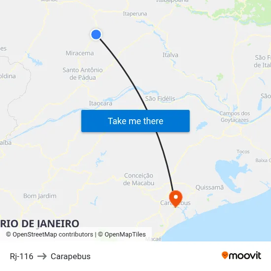 Rj-116 to Carapebus map