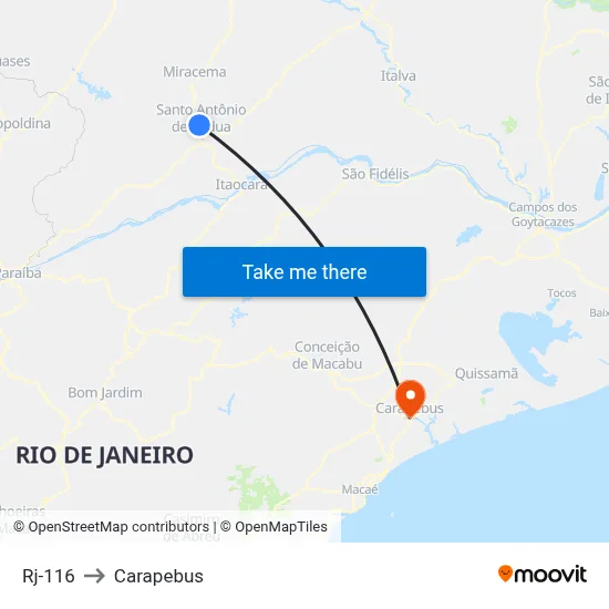 Rj-116 to Carapebus map