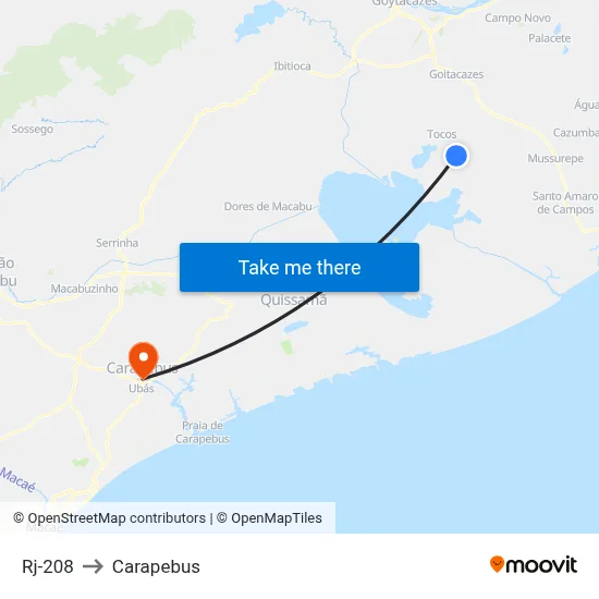 Rj-208 to Carapebus map