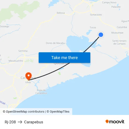 Rj-208 to Carapebus map