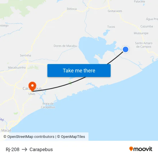 Rj-208 to Carapebus map