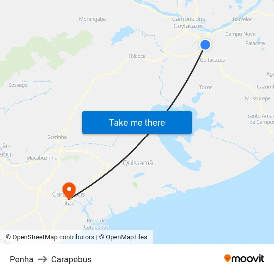 Penha to Carapebus map