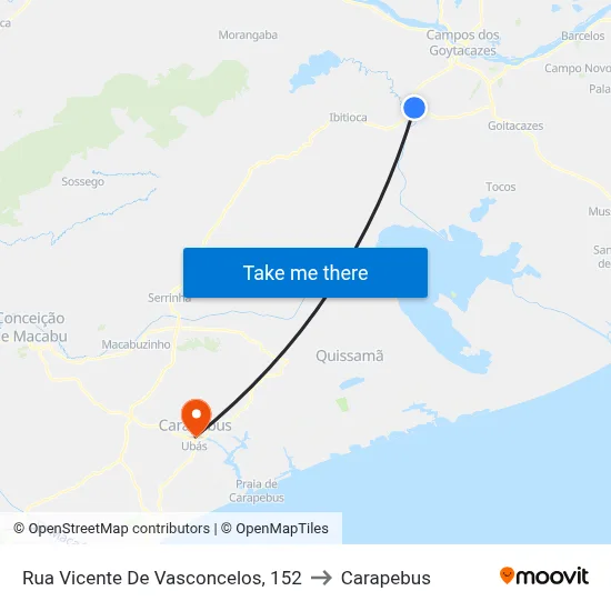 Rua Vicente De Vasconcelos, 152 to Carapebus map