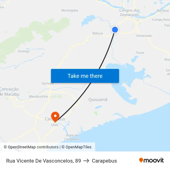 Rua Vicente De Vasconcelos, 89 to Carapebus map