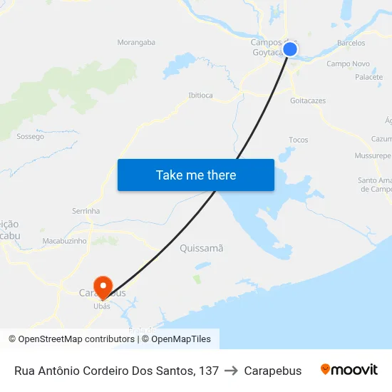 Rua Antônio Cordeiro Dos Santos, 137 to Carapebus map