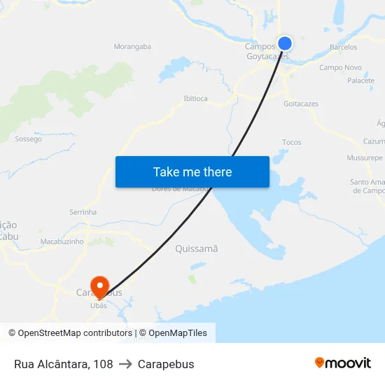 Rua Alcântara, 108 to Carapebus map