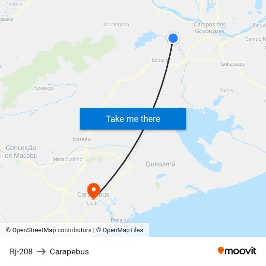 Rj-208 to Carapebus map