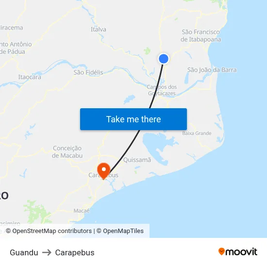 Guandu to Carapebus map