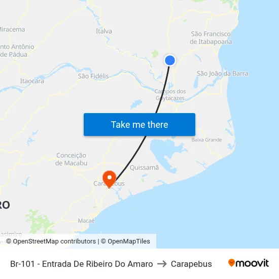 Br-101 - Entrada De Ribeiro Do Amaro to Carapebus map