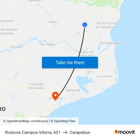 Rodovia Campos-Vitória, 601 to Carapebus map