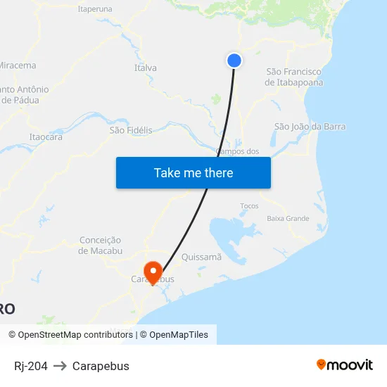 Rj-204 to Carapebus map