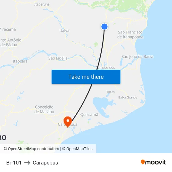 Br-101 to Carapebus map