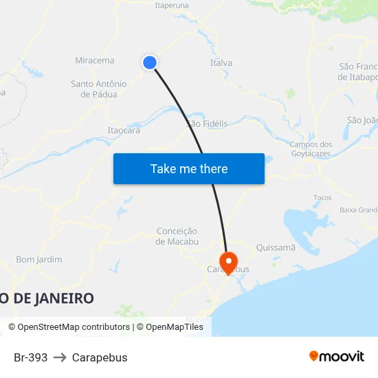 Br-393 to Carapebus map