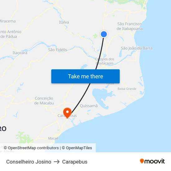 Conselheiro Josino to Carapebus map