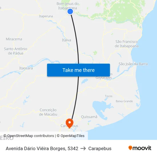 Avenida Dário Viêira Borges, 5342 to Carapebus map