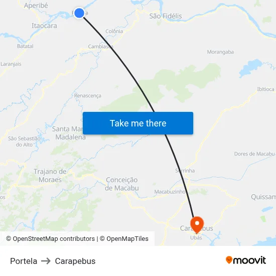 Portela to Carapebus map